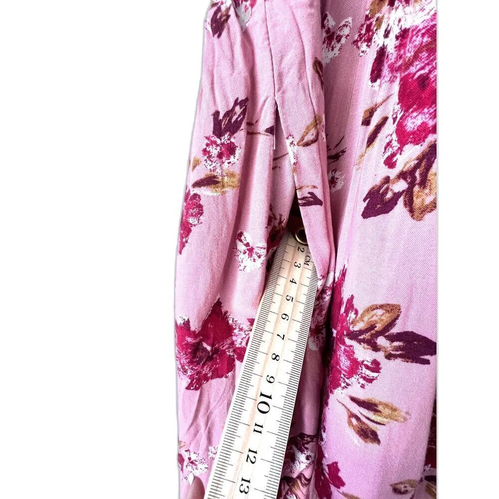 Xhilaration Pink red floral dress pockets bottom short sleeve 100% viscose L - Image 9