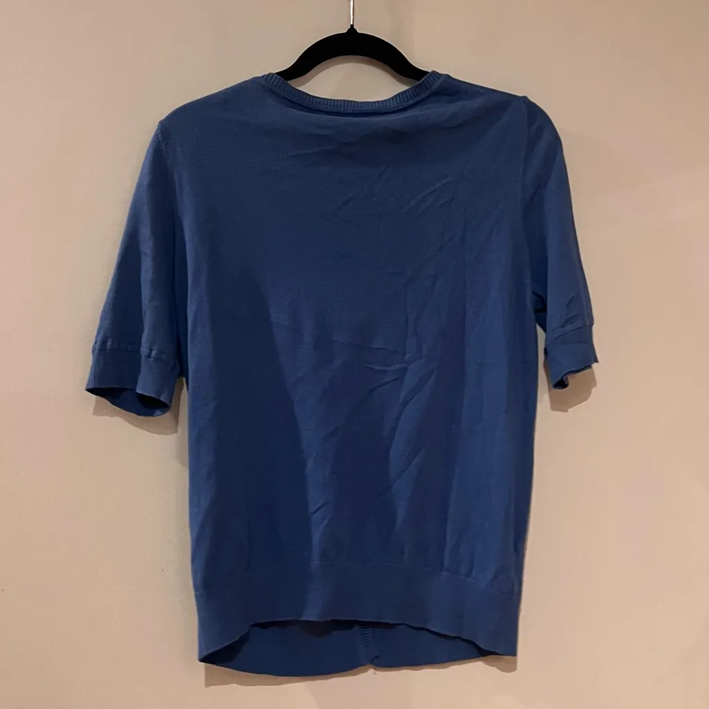 LOFT Blue Short Sleeve Button Up Sweater - Image 3