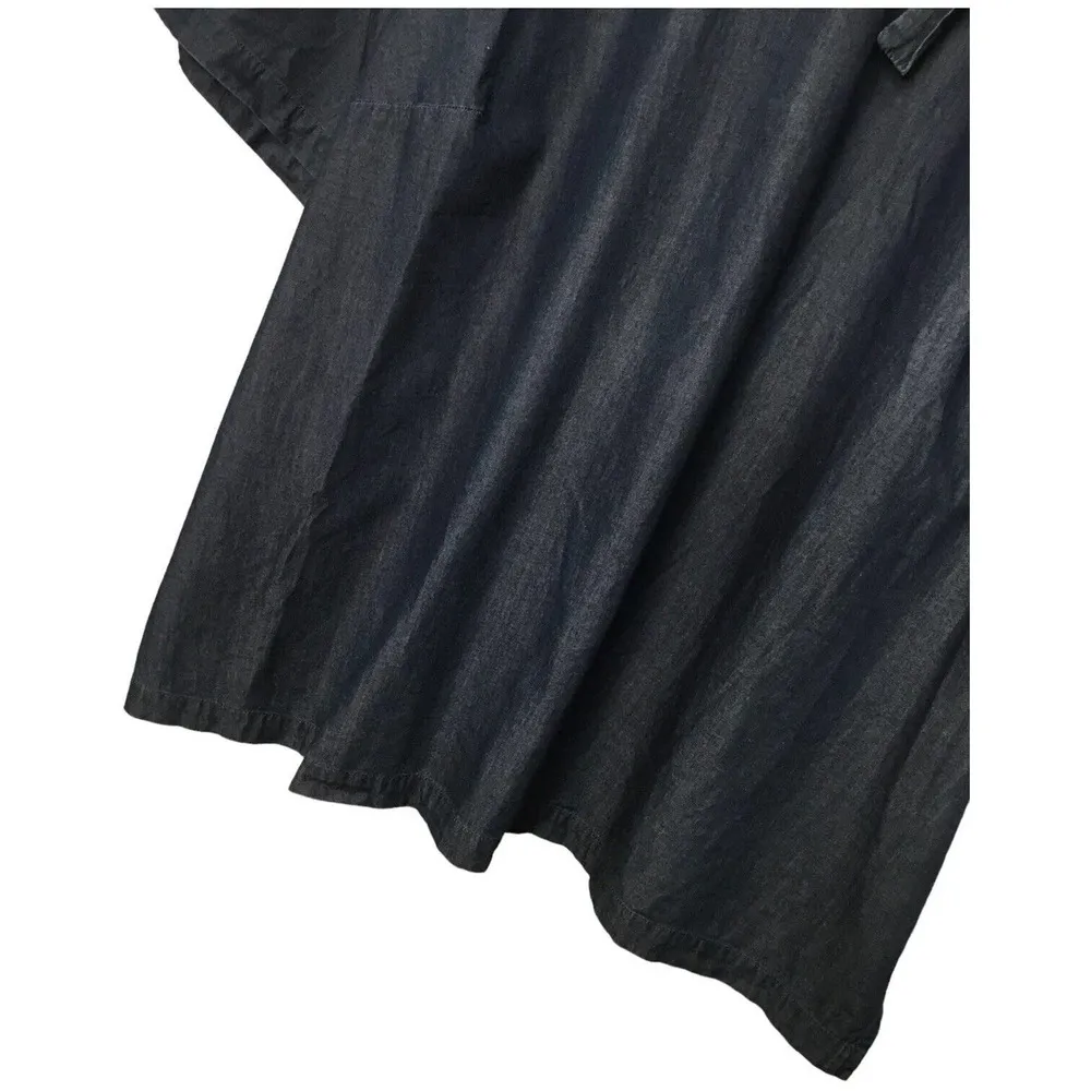 Eloquii Round Tie Neck Flutter Sleeve Dark Chambray Denim Blue 24 - Image 5