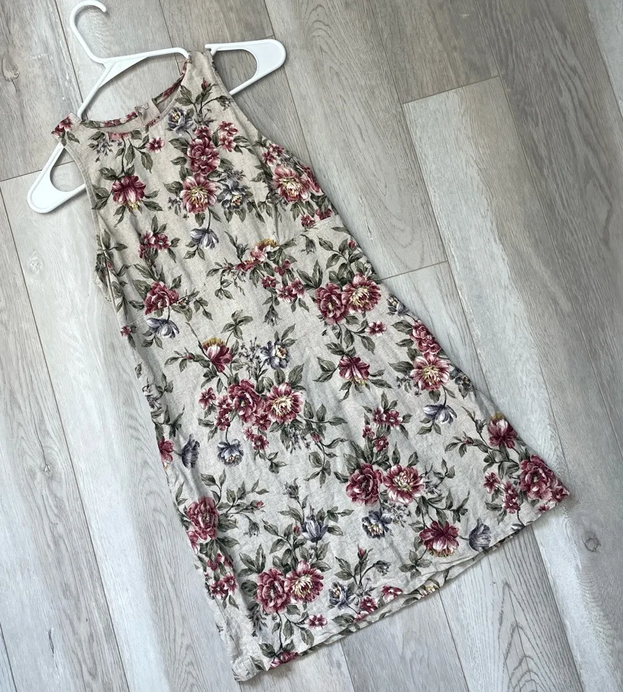Vintage Floral Dress shift mini womens Beige size 9/10 cottage prairie romantic - Image 1