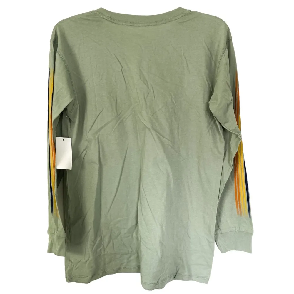 0'Neill Sage Green Retro Stripe Graphic Print Long Sleeve Crew Neck Shirt Medium - Image 2