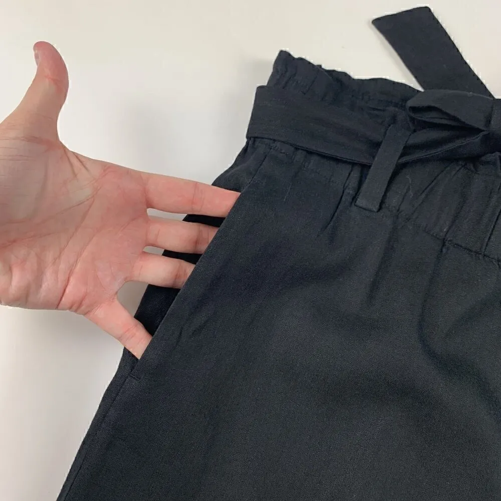 J. Jill Black Linen Belted High Rise Wide Leg Capri Pant S - Image 3