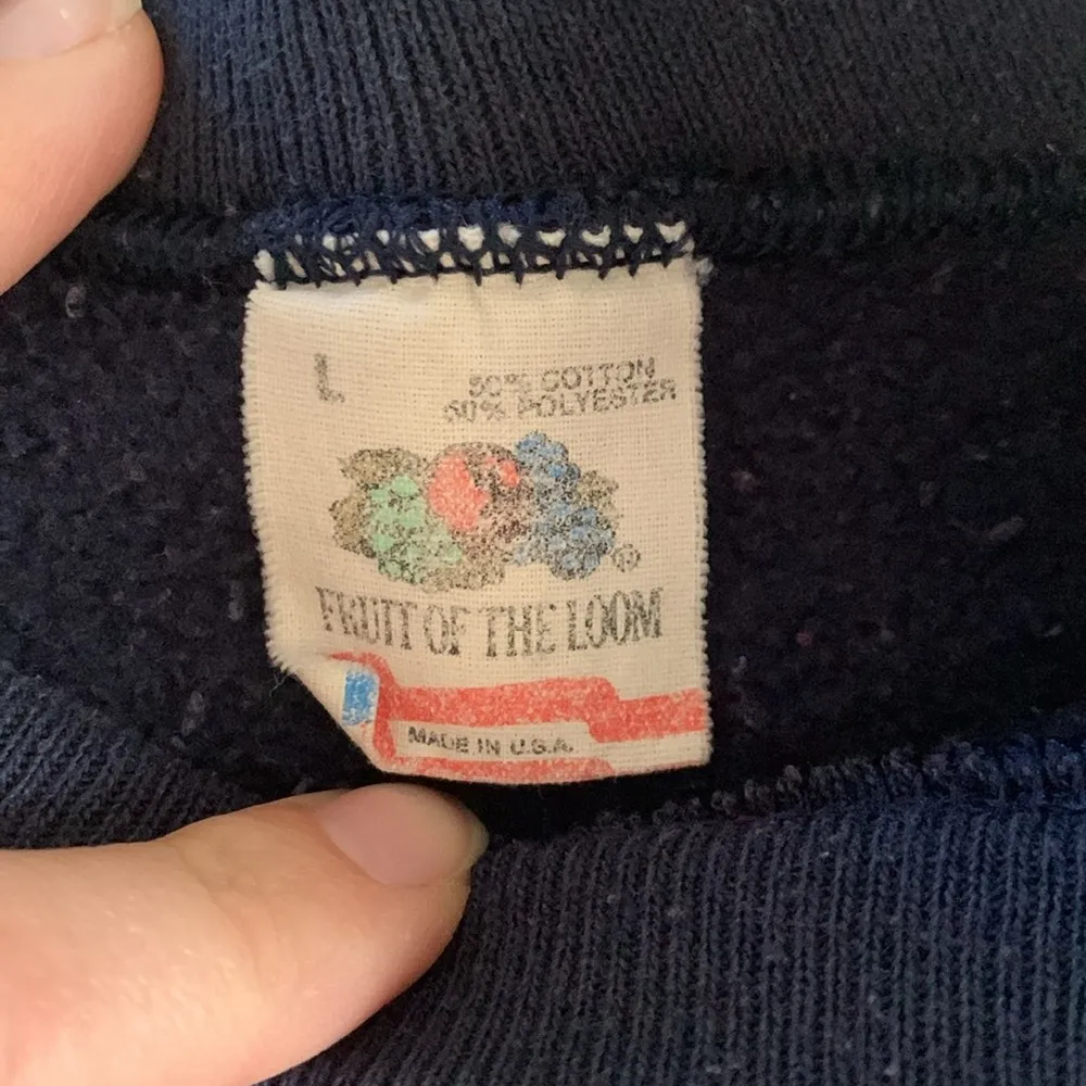 Vintage Don’t Worry Be Happy Crew Neck Sweatshirt Fleece USA Graphic Large Blue - Image 3