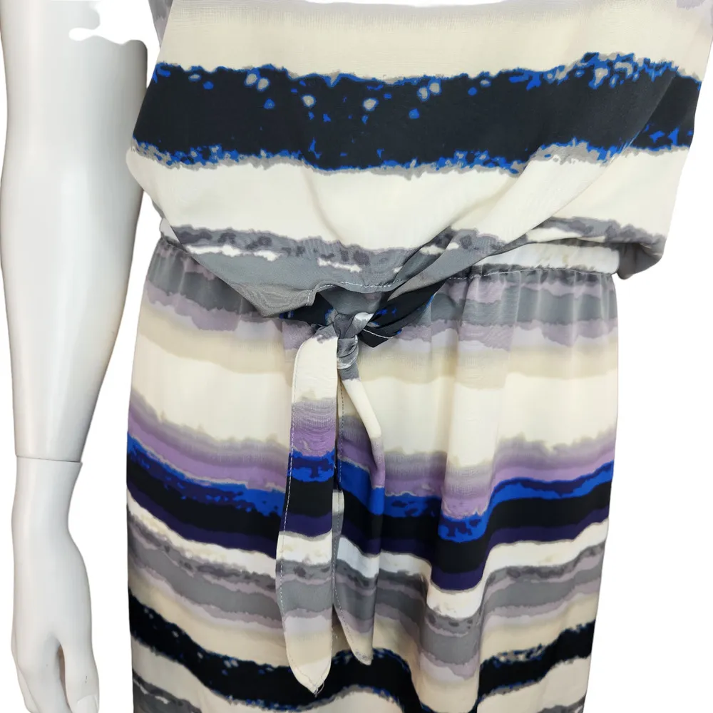 DAISY FUENTES Womens XL Drop Tie Front Elastic Waist Sleeveless Striped Dress - Image 2