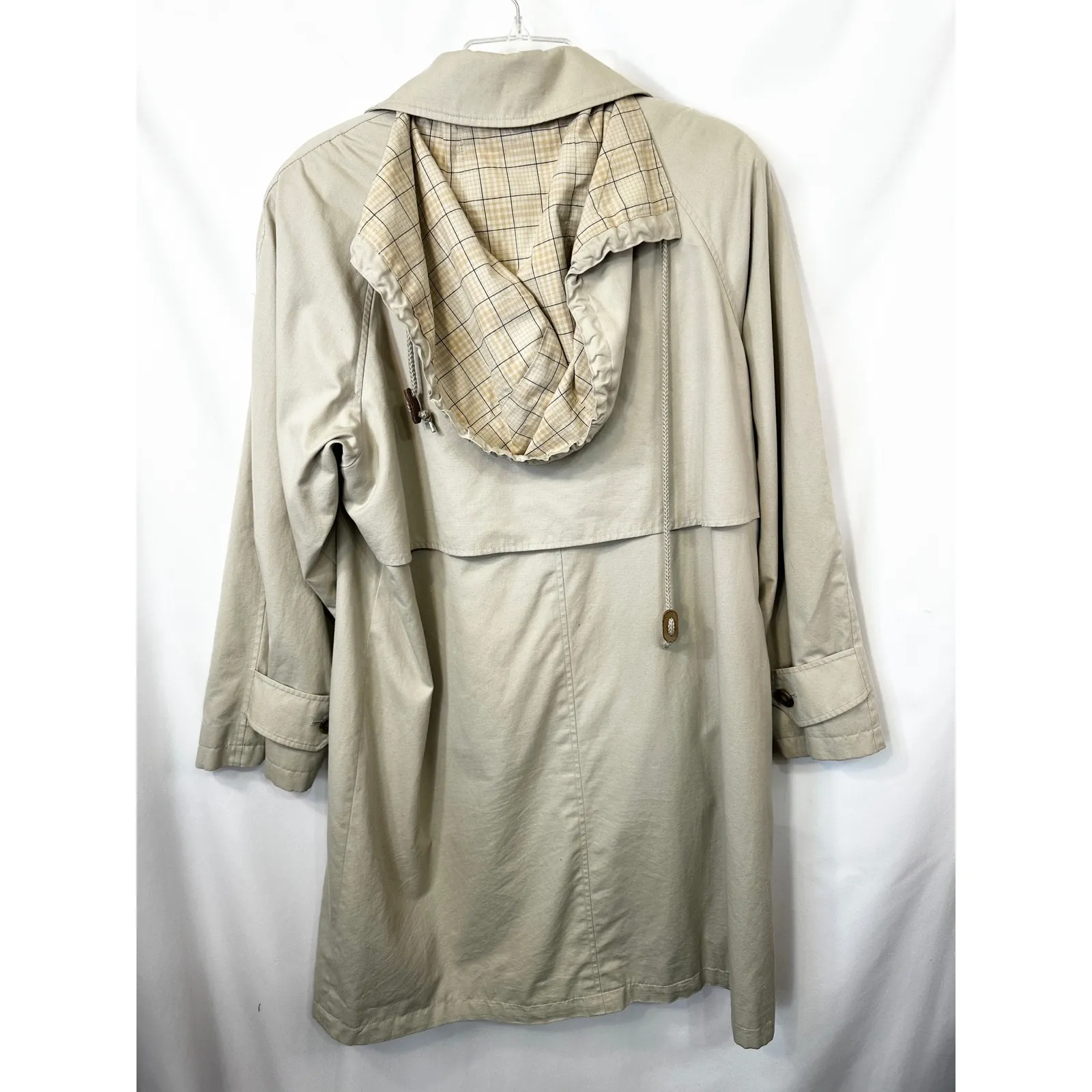 VTG Lauren Ralph Lauren Small Trench Coat Tan Classic Hooded 90s Button Womens C - Image 2