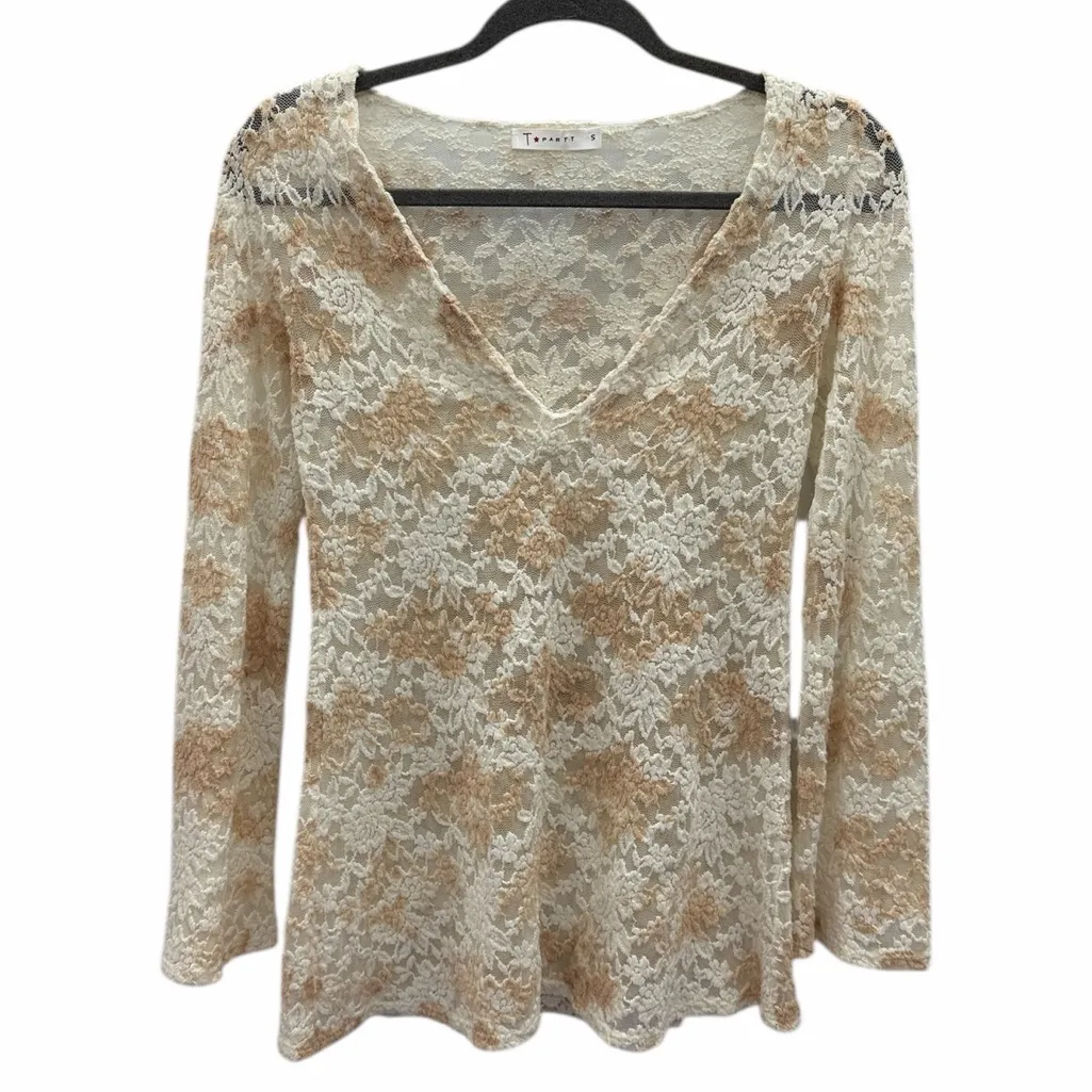 T Party Floral Lace Sheer Long Sleeve Tunic Top Womens Small - Image 9