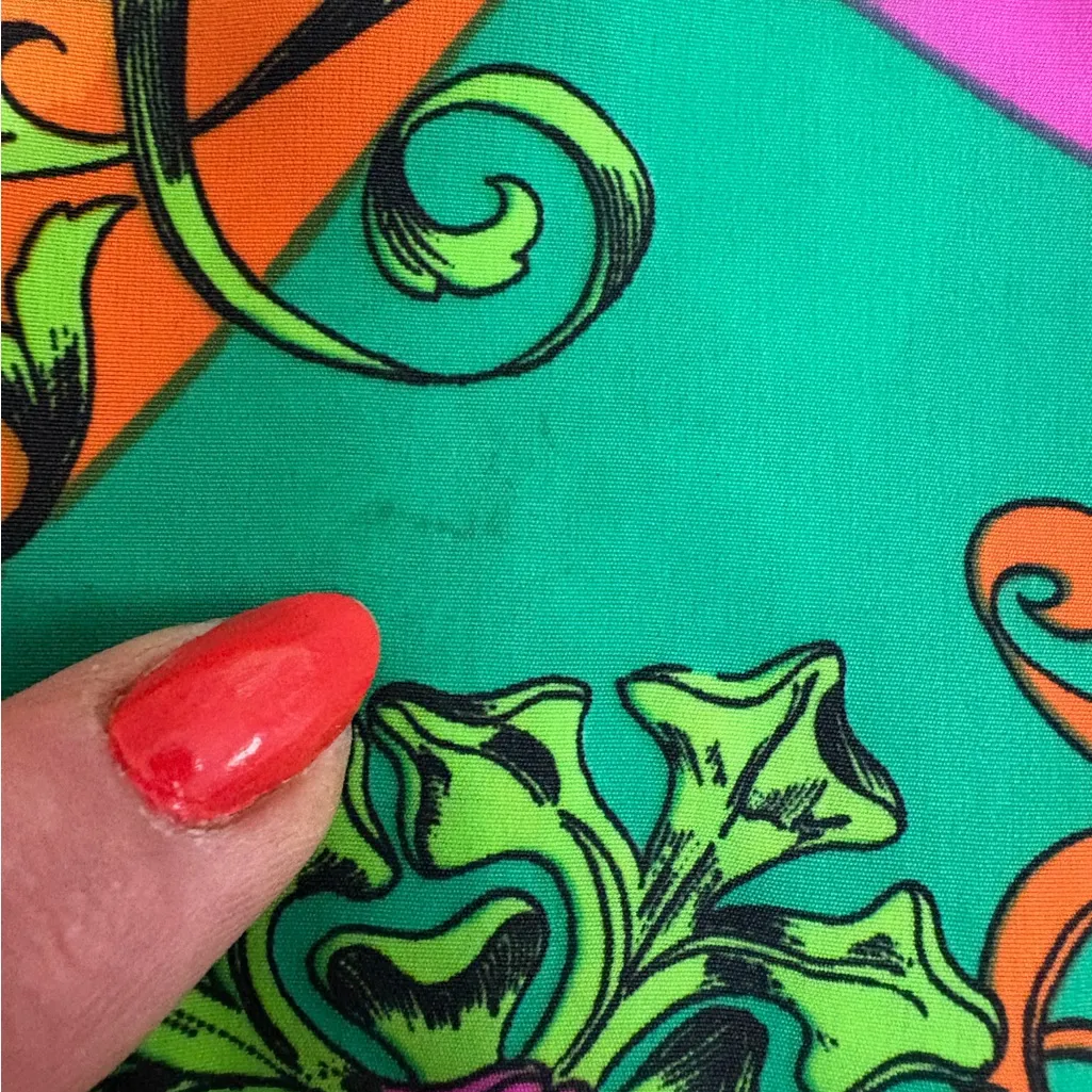 Vintage 80s Funky Colorful Abstract Blouse, Bold Print, Size Medium Shoulder Pad Orange - Image 7