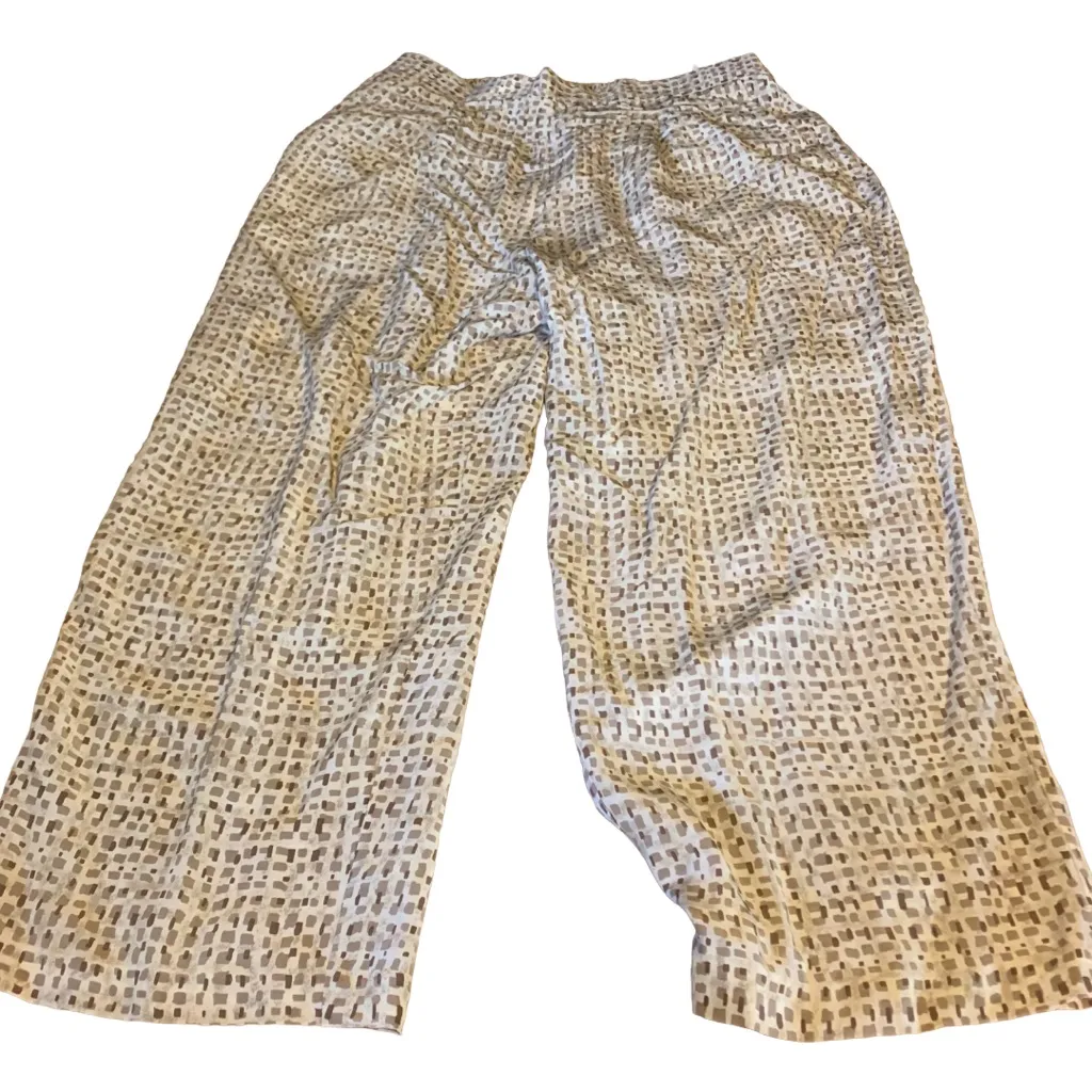 VINTAGE JENNIFER MOORE CREAM & BROWN PATTERNED SILK TROUSER PANTS NWT (20W) - Image 10