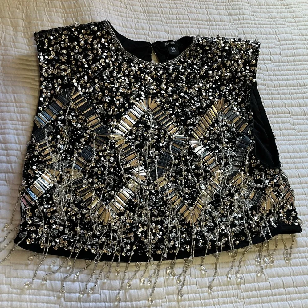 Diamante Embellished Tassel Beaded Crop Top - Image 5