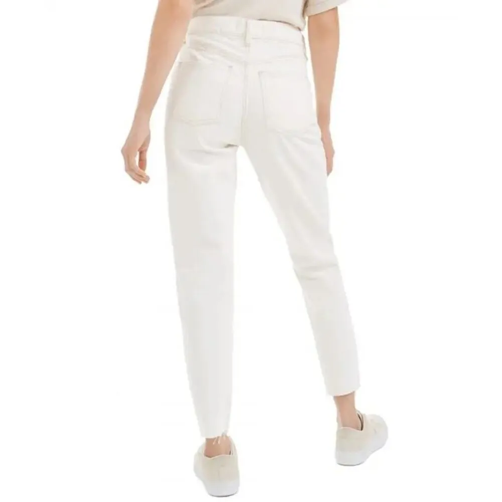 NEW Free People Crop Rigid Button Fly Rigid Raw Hem Slim Ivory White Jeans 27 - Image 3