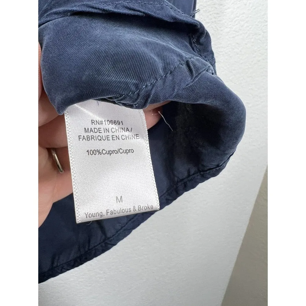 Young Fabulous Broke Navy Cupro Peasant Top Medium M Satin Balloon Sleeves - Image 3