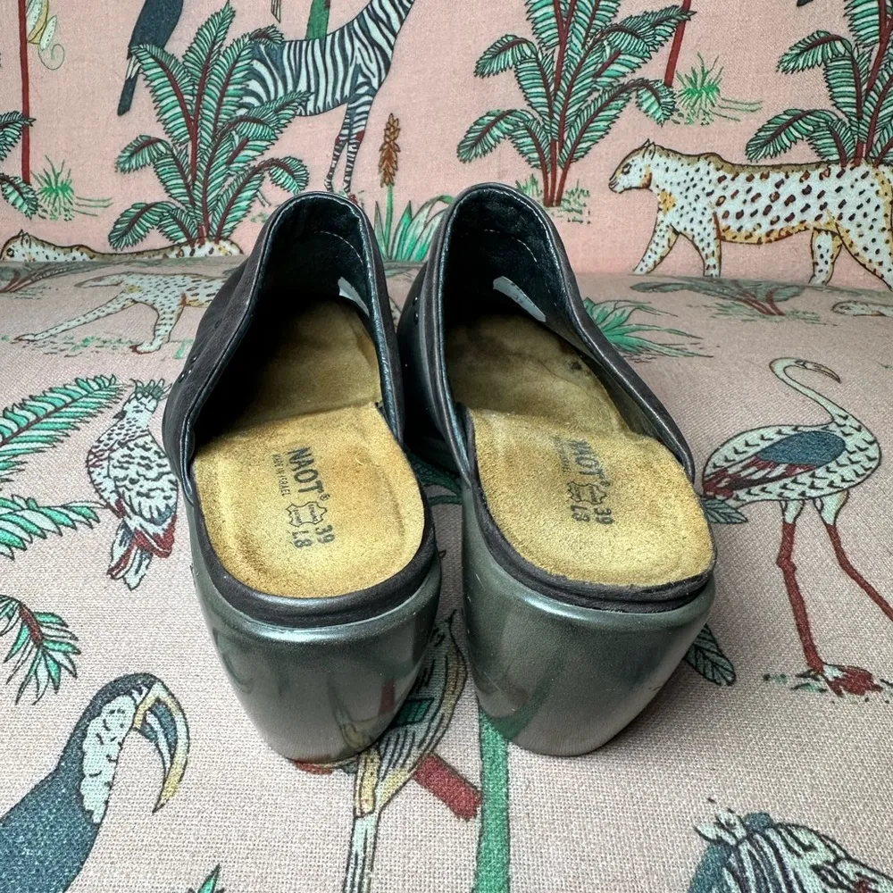 NAOT Leather Israel Womens Mule Block Heel Shoes Suede Rivet Slides Clogs 39 Brown Size 8 - Image 5