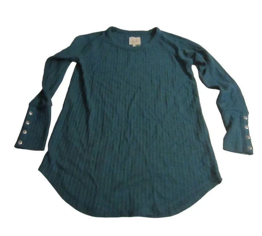 Chaser Waffle Knit Button Cuff Thermal Top Teal Long Sleeve S - Image 2