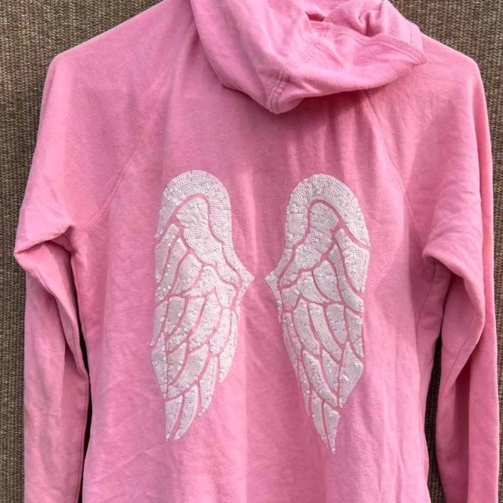 Victorias Secret Angel Wings Hoodie Womens Sz Small Pink Rhinestone Zip Up Rare - Image 4