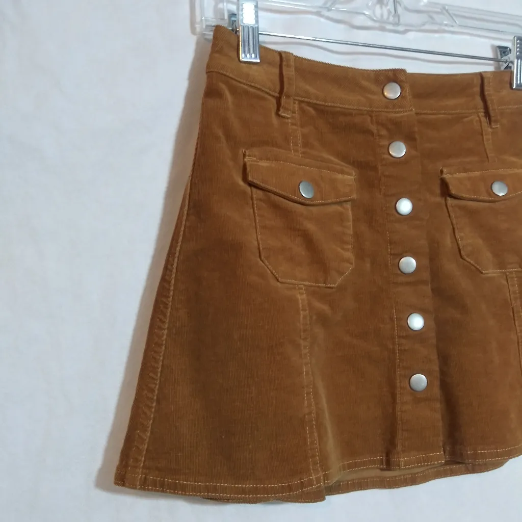 Rhythm Corduroy Mocha Brown Tan Button Down Mini Boho Skirt Size 2 Size M - Image 3