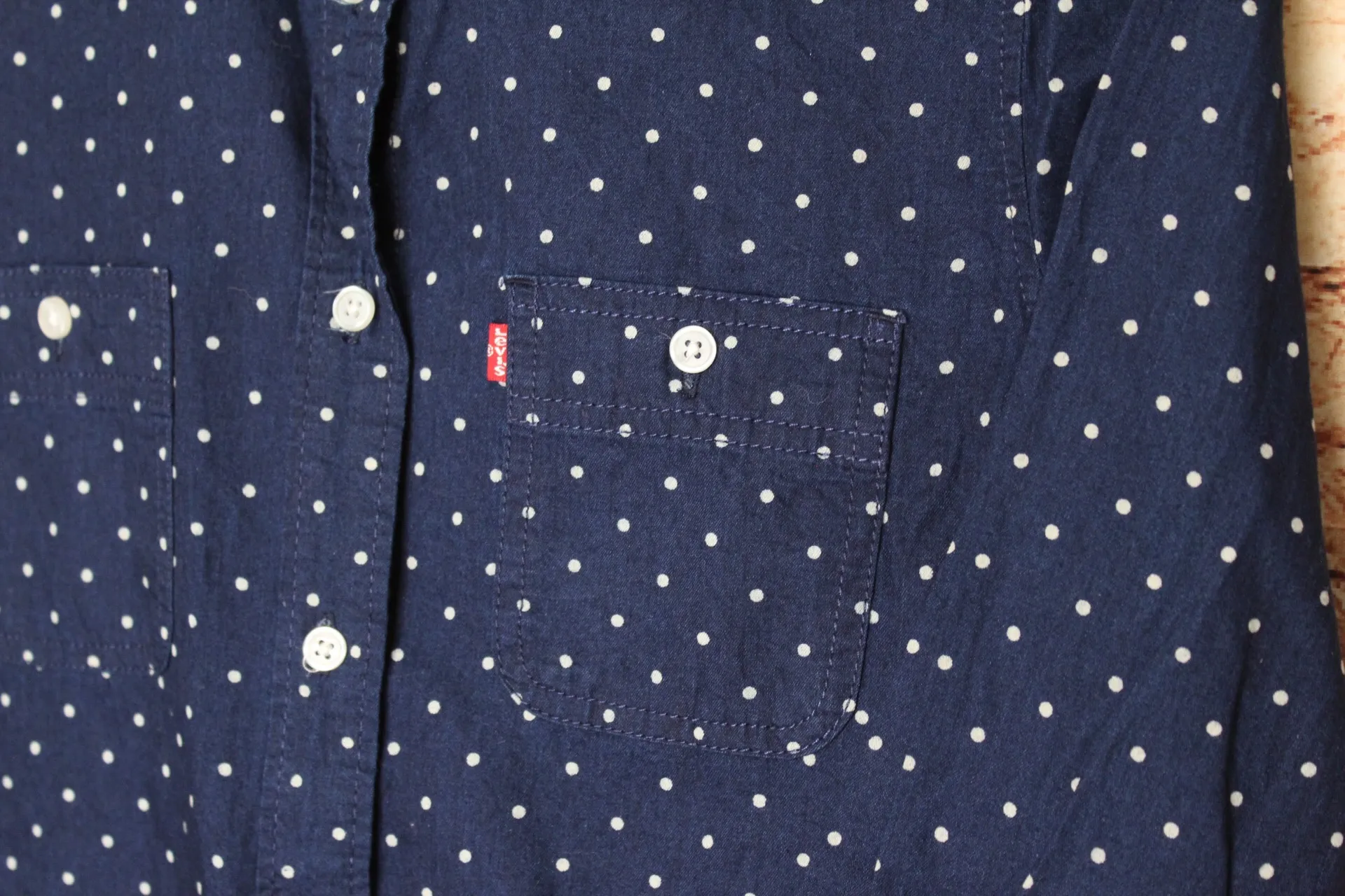| Navy/Denim White Polka Dot Button Up - Image 3