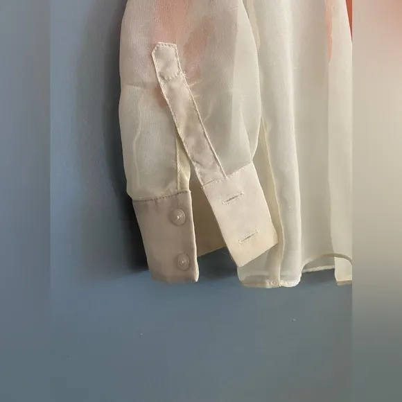 Moon Ladies Sheer Floral Dressy Blouse Off White Size‎ XS/S SEE MEASUREMENTS - Image 3