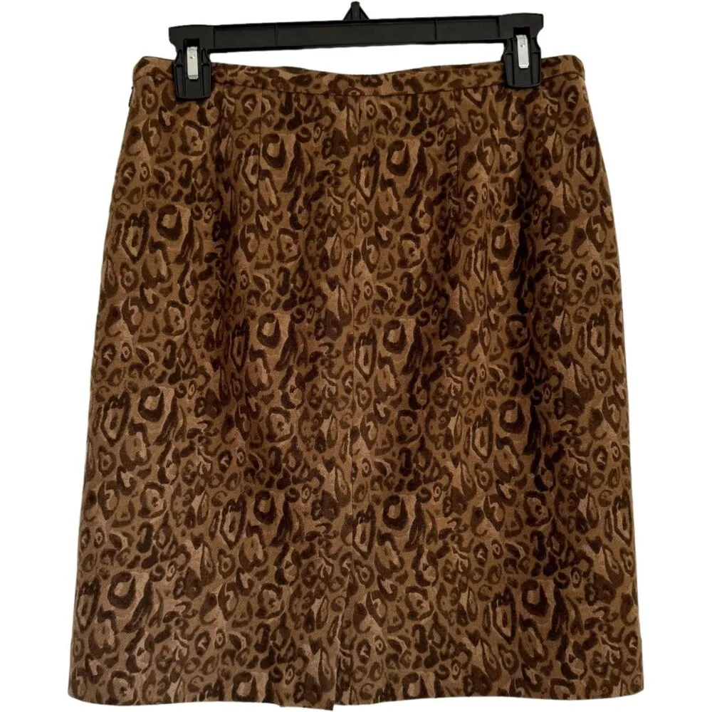 Ann Taylor Loft Wool A-Line Pencil Skirt Leopard Print Size 6 Brown Mini Work - Image 2