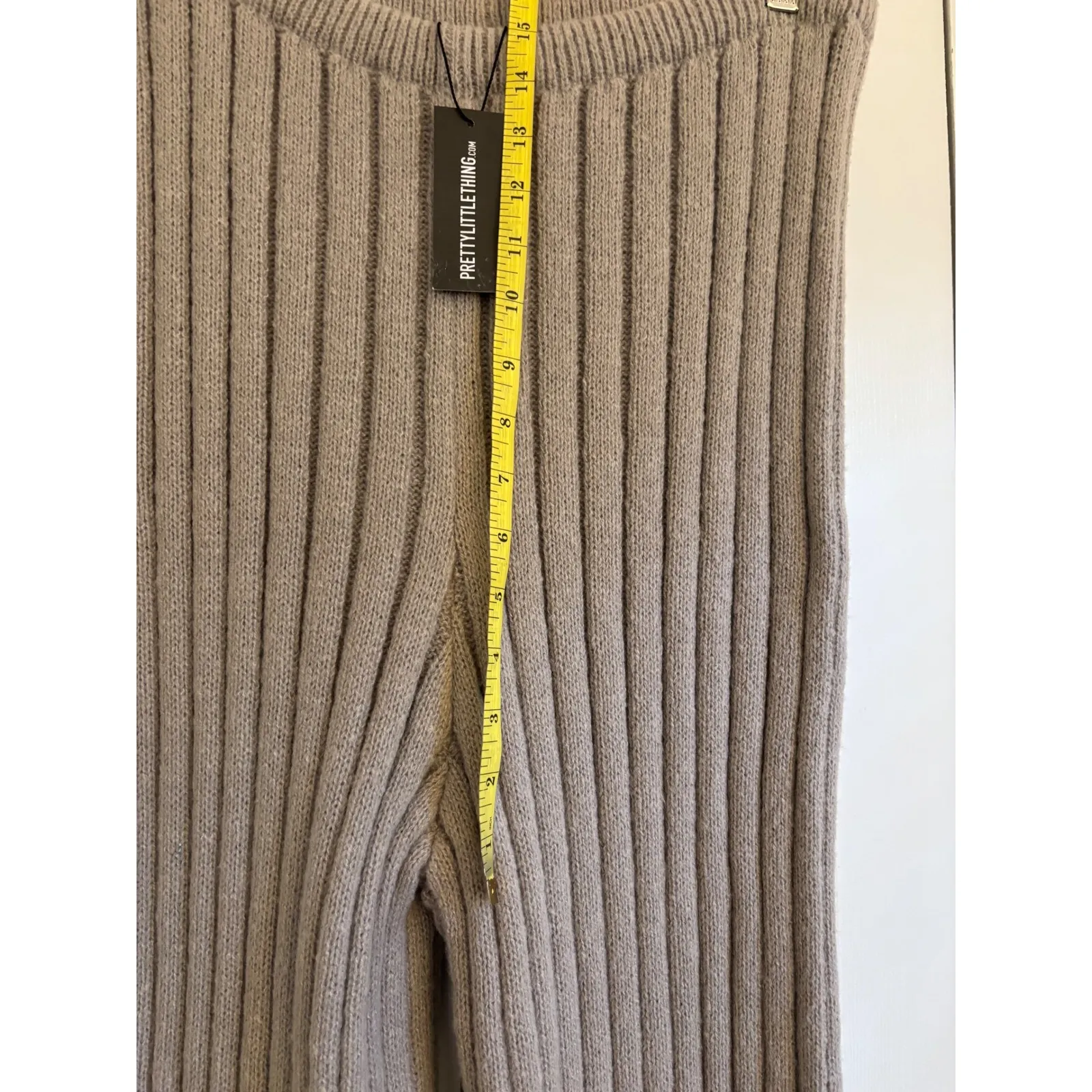 PrettyLittleThing NWT Grey Brushed Rib Knit Wide Leg Pants Size 16 Plus - Image 8