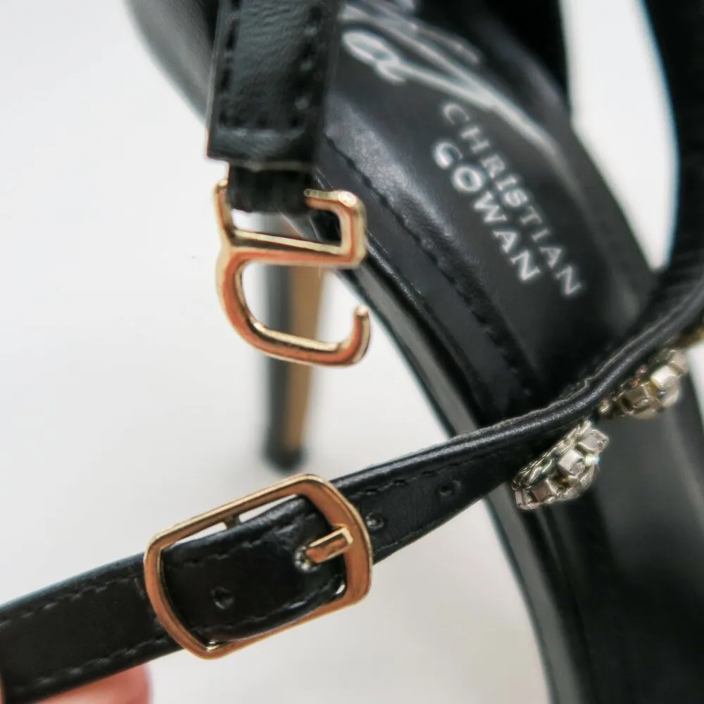 Christian Cowan Embellished Rhinestone Flower Black Designer Heels Size 7.5 - Image 11