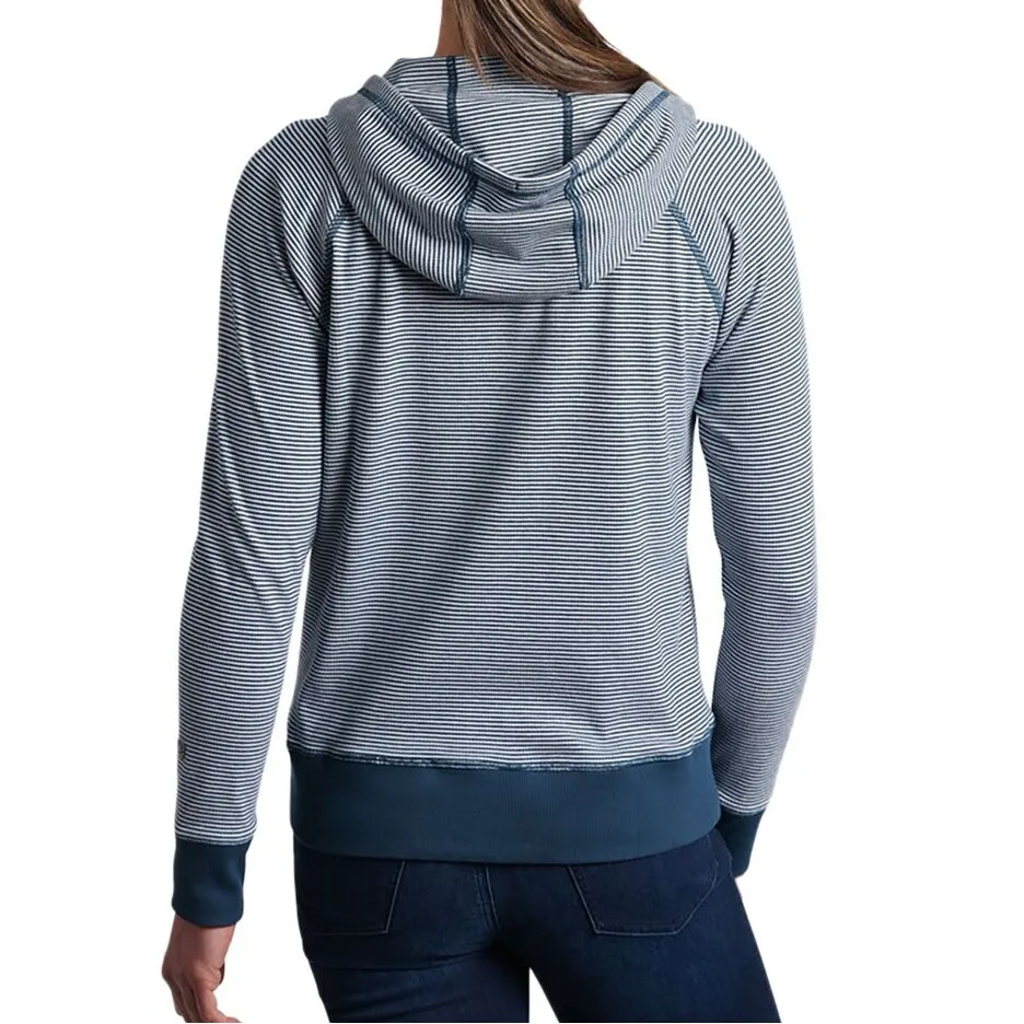 Kuhl Stria Outdoor Thermal Blue Striped Hoodie Long Sleeve Kangaroo Pocket Top - Image 3