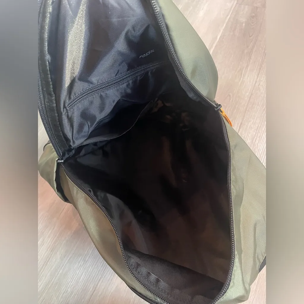 Fossil NWT Colorblock Camo Backpack Green Black Orange Accents Travel School - Image 7