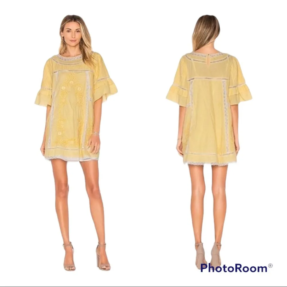 Free People Sunny Day Gingham Yellow Embroidered Sun Dress size XS - Image 4