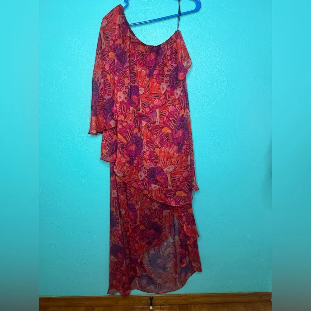 MISA Los Angeles MISA One-Shoulder Single Flutter Sleeve high low butterfly NEW - Image 2