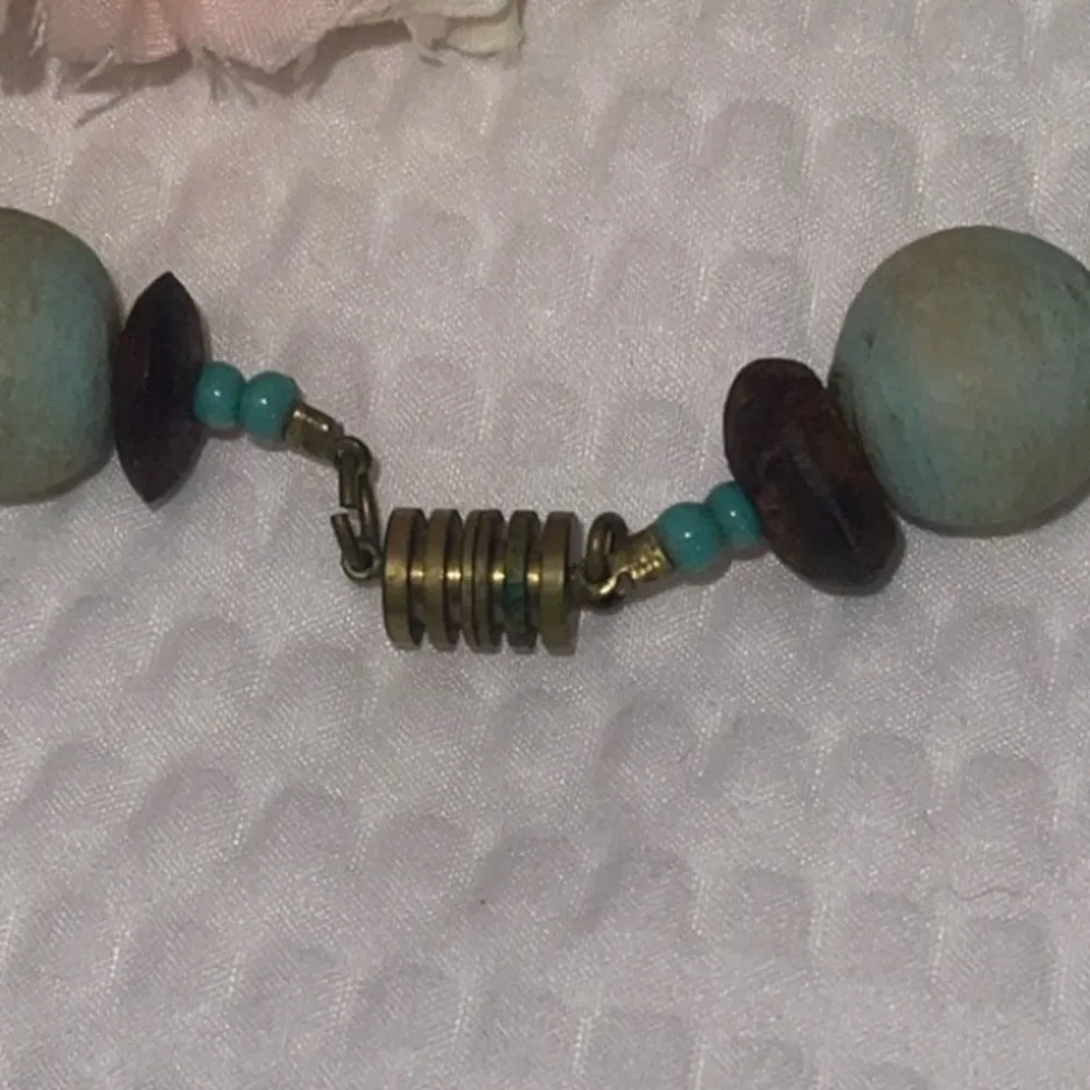 Vintage Rock Stone Turquoise Brown Tribal necklace Women Rare Blue - Image 2