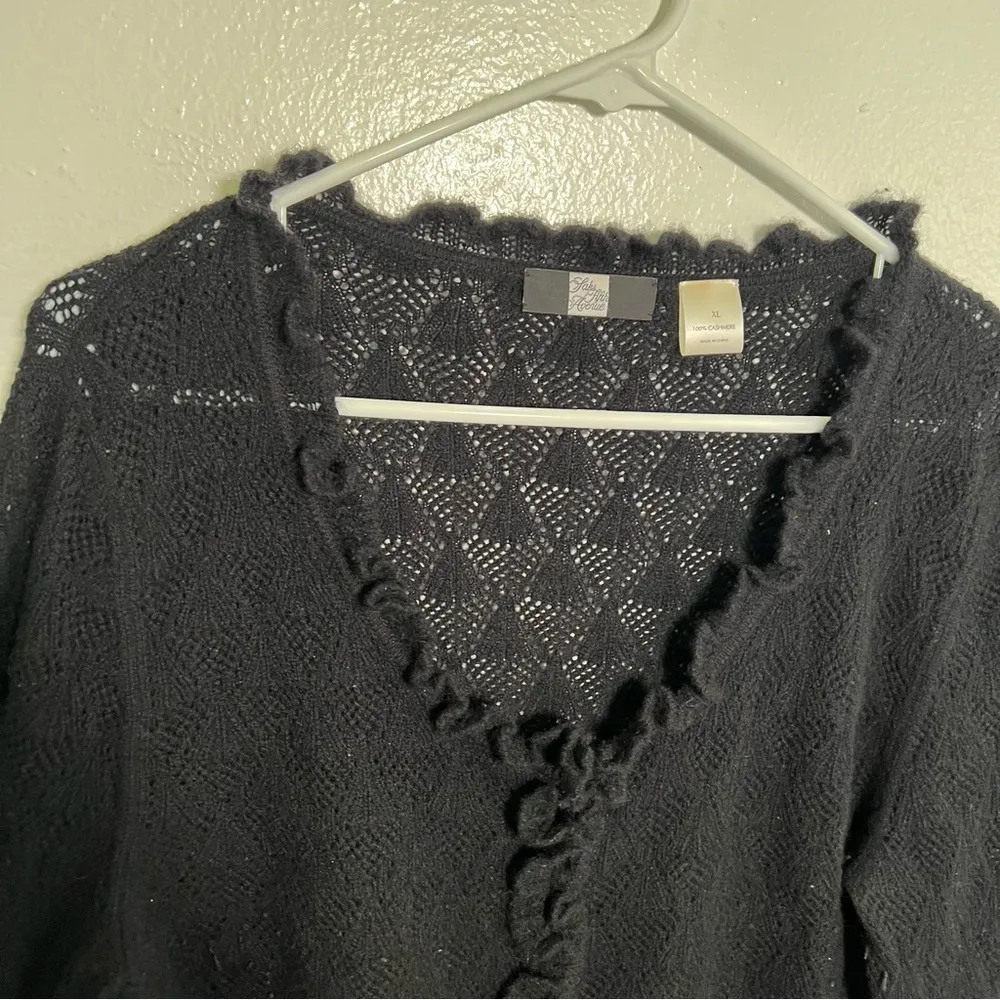 Vintage Saks Fifth Avenue Cashmere Cardigan Black XL - Image 4