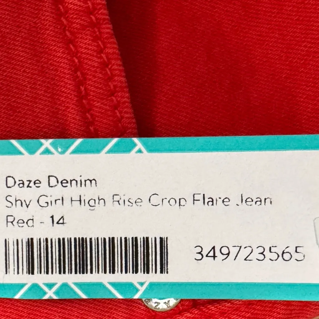 DAZE DENIM Stitch Fix Shy Girl High Rise Crop Flare Jean Womens Sz 32 Cherry Red - Image 13
