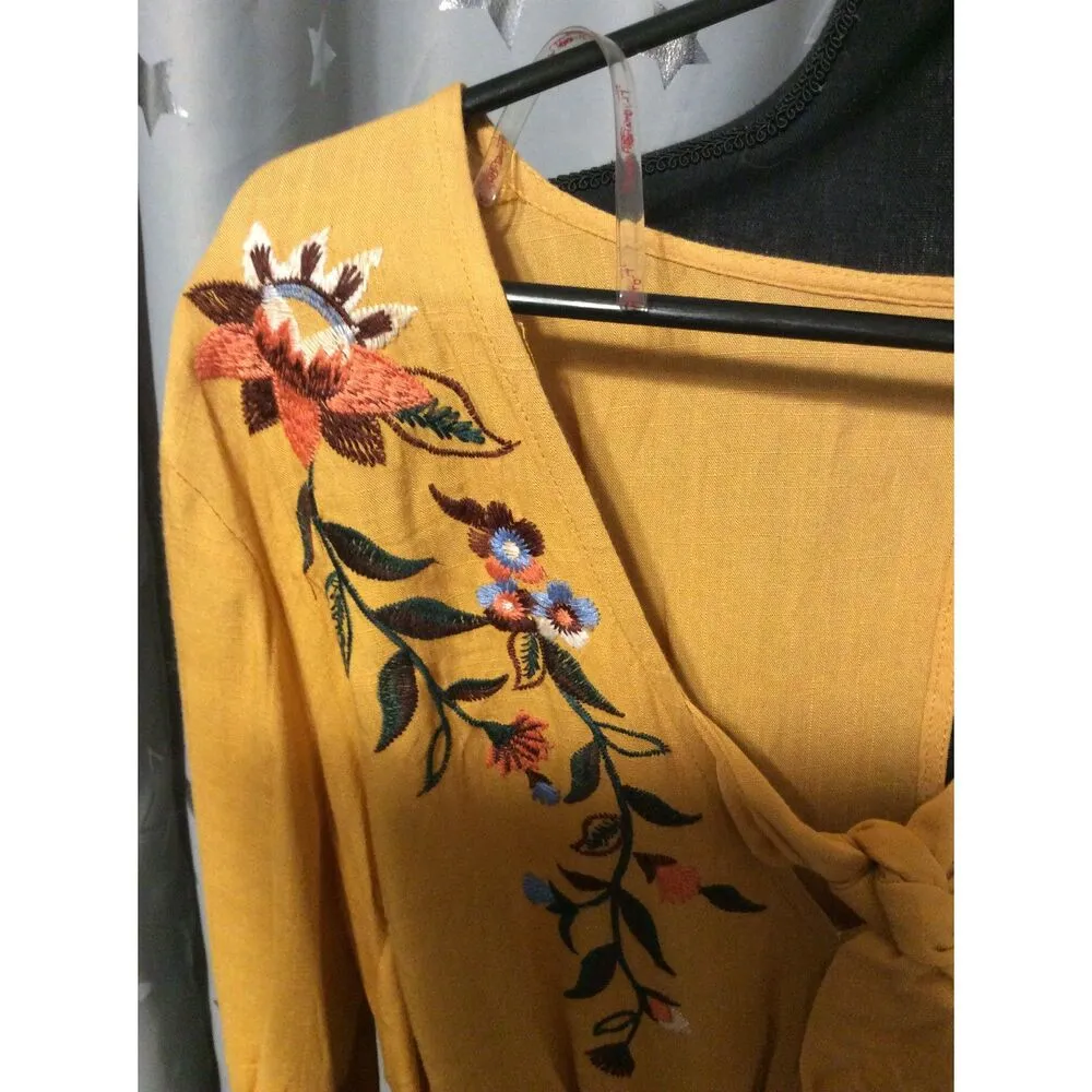 Flying Tomato Embroidered  Bell Sleeves Festival Anthropologie Romper M boho - Image 8