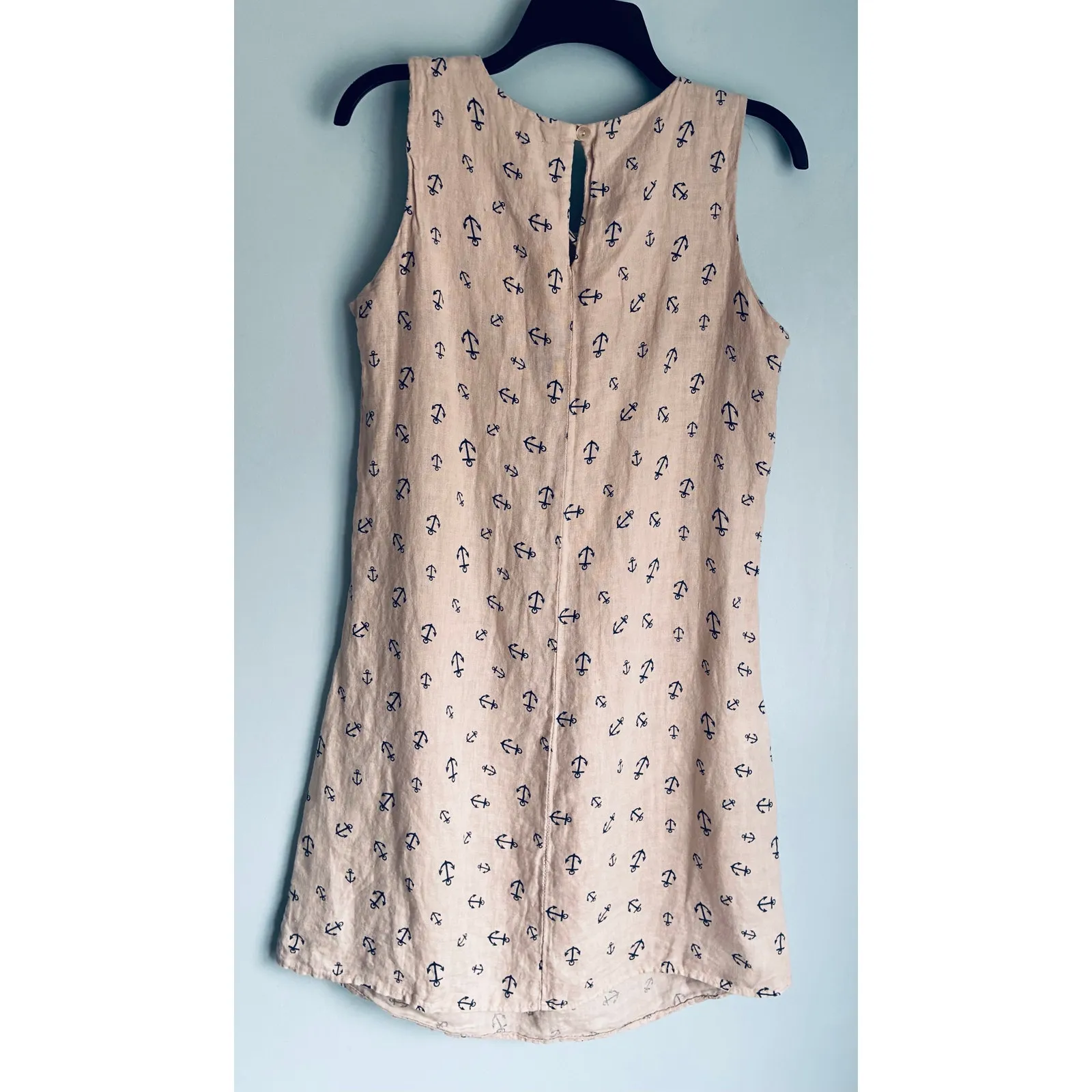 Lungo L'arno 100% Linen Dress Anchors Coastal Nautical Khaki Medium Tan - Image 6