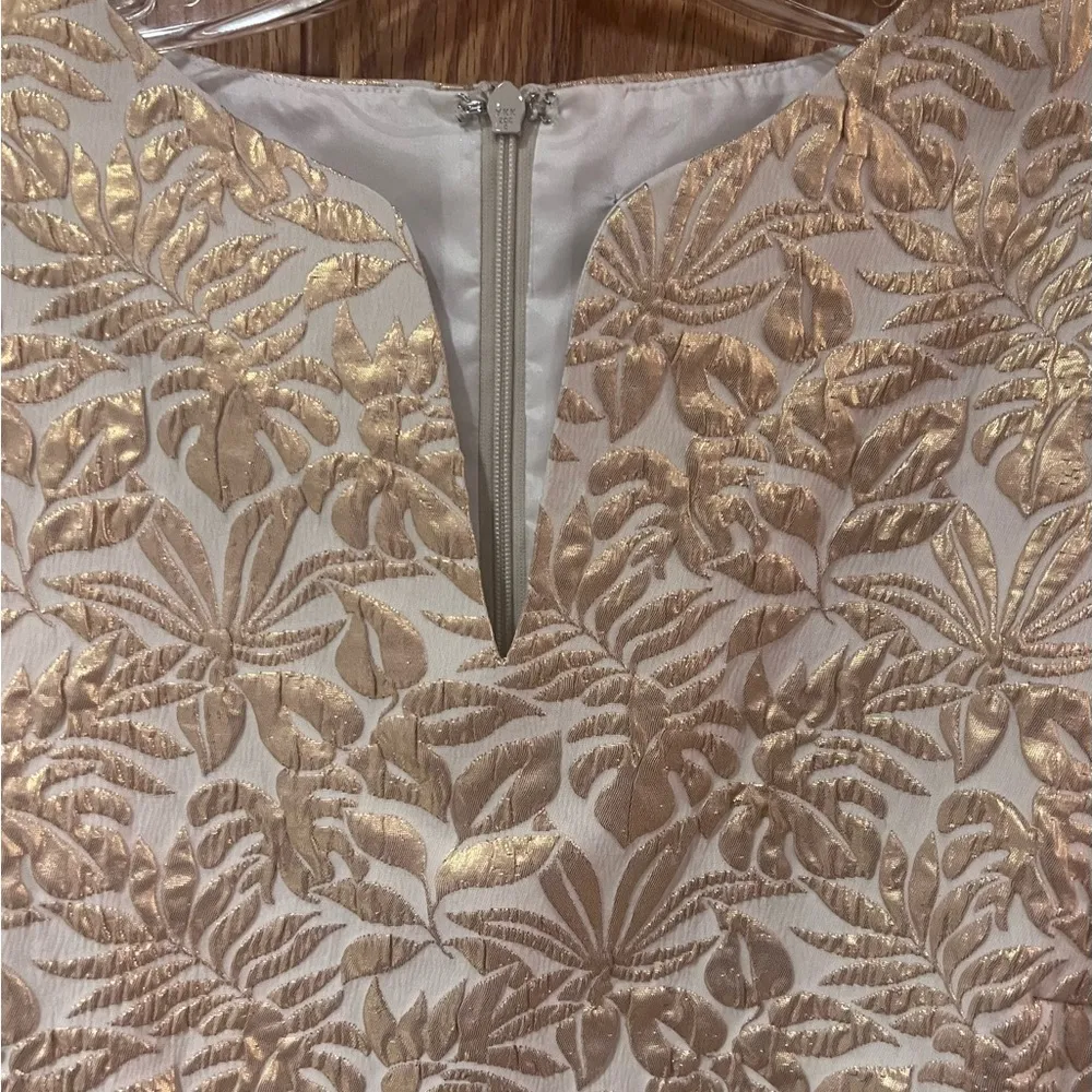 J. McLaughlin Ariana Champagne Gold Metallic Palm Leaf Party Cocktail Dress Sz 6 - Image 6
