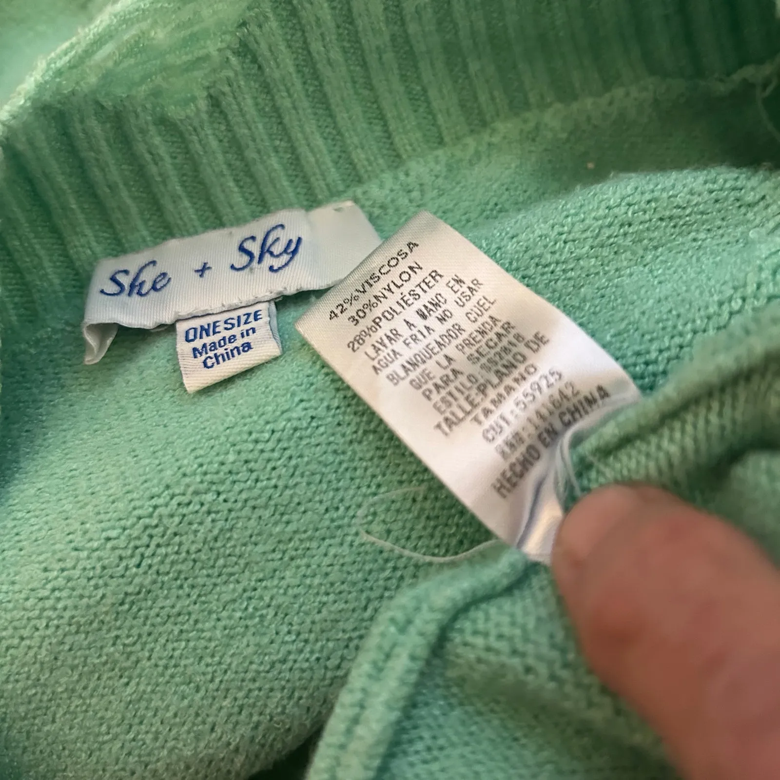 She+Sky Women Pullover Knit Green Distressed Sweater OSFM Boho Lagenlook Office - Image 7