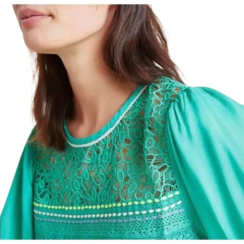 Anthropologie Blink London Sunshine Peasant Top Blouse Size Medium Green - Image 5