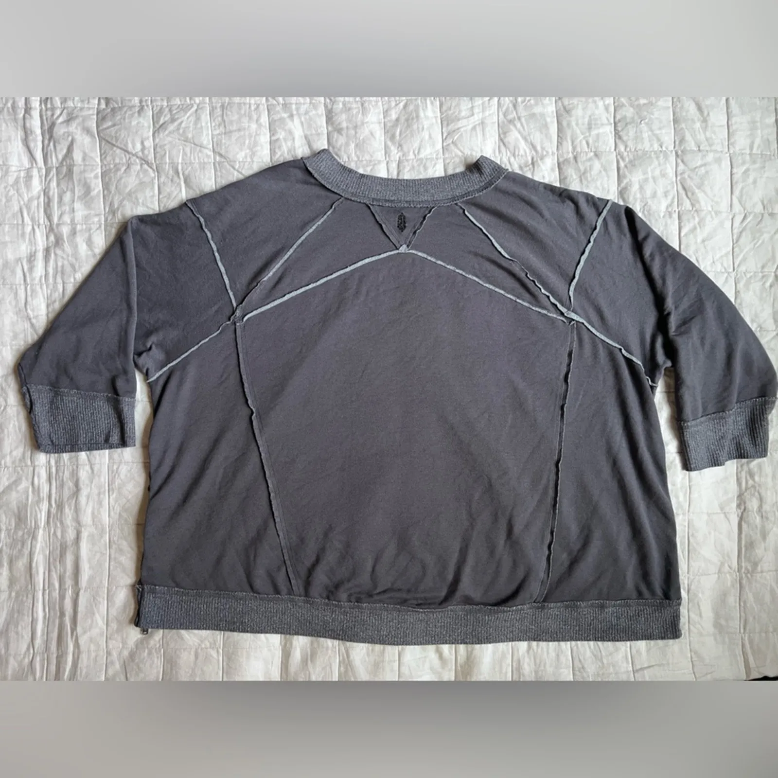 FP Movement Charcoal Exposed Hem Slouchy Oversized Sweatshirt Zippered Sides - Image 3