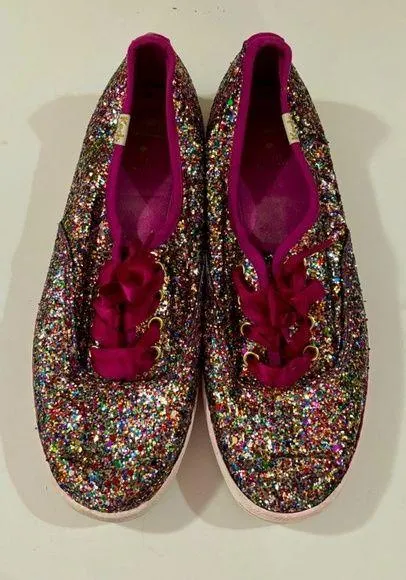 Keds X Kate Spade Fuchsia Multi Color Glitter Ribbon Tie Sneakers 6 - Image 2