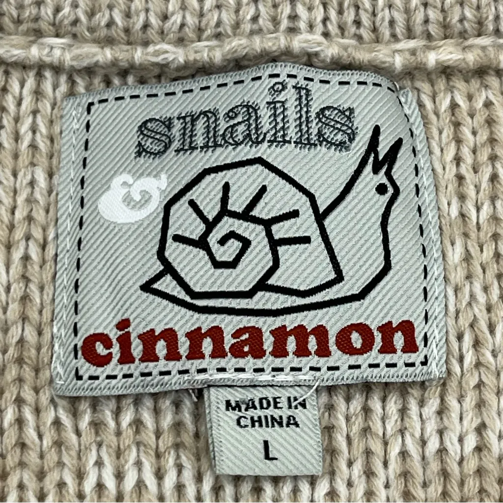 Snails & Cinnamon Heathered Tan Sweater Womens Size Large Cable Knit *TINY FLAW - Image 2