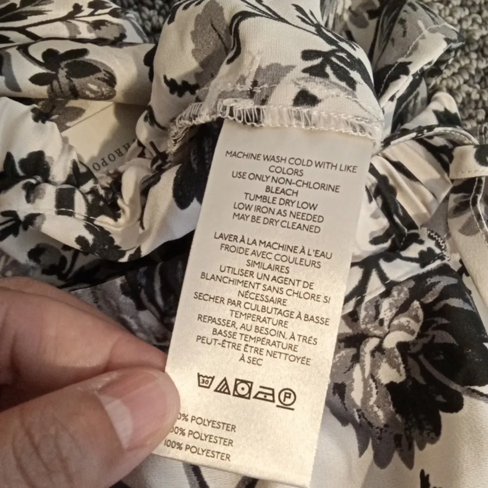 Anthropologie Maeve Silky Parachute Floral Balloon Black N White Elastic Waitbad - Image 7