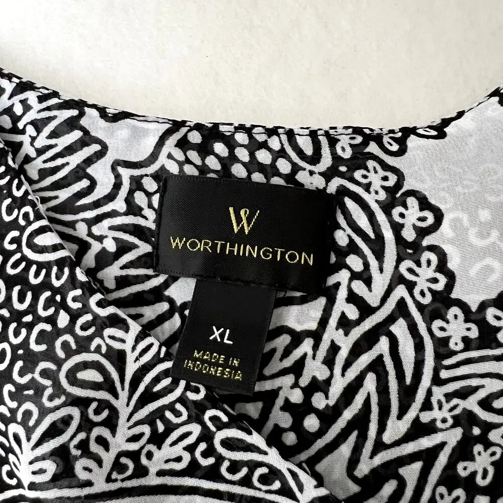 Worthington Patterned V Neck Peasant Sleeveless Top - Image 7