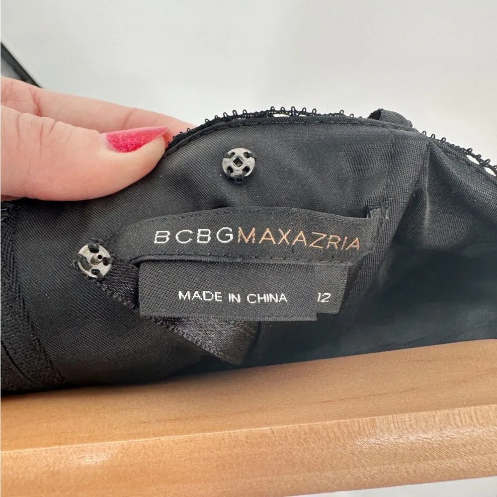 BCBG Maxazria Strapless Feather Trim Cocktail Dress Tiered Black Women's 12 - Image 9