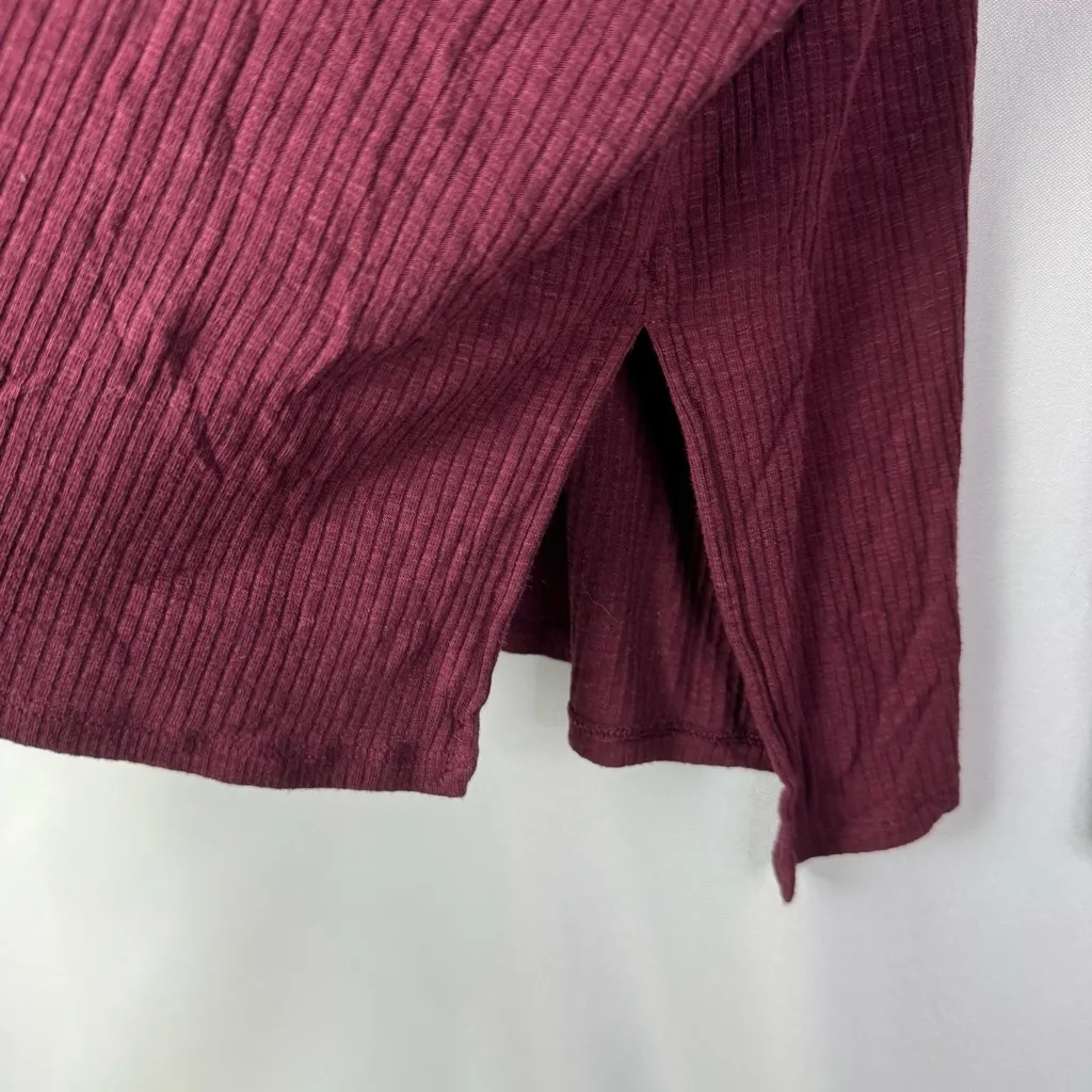 Aerie Offline Burgundy Red Ribbed Knit Relaxed Fit Henley Long Sleeve T-Shirt S - Image 4