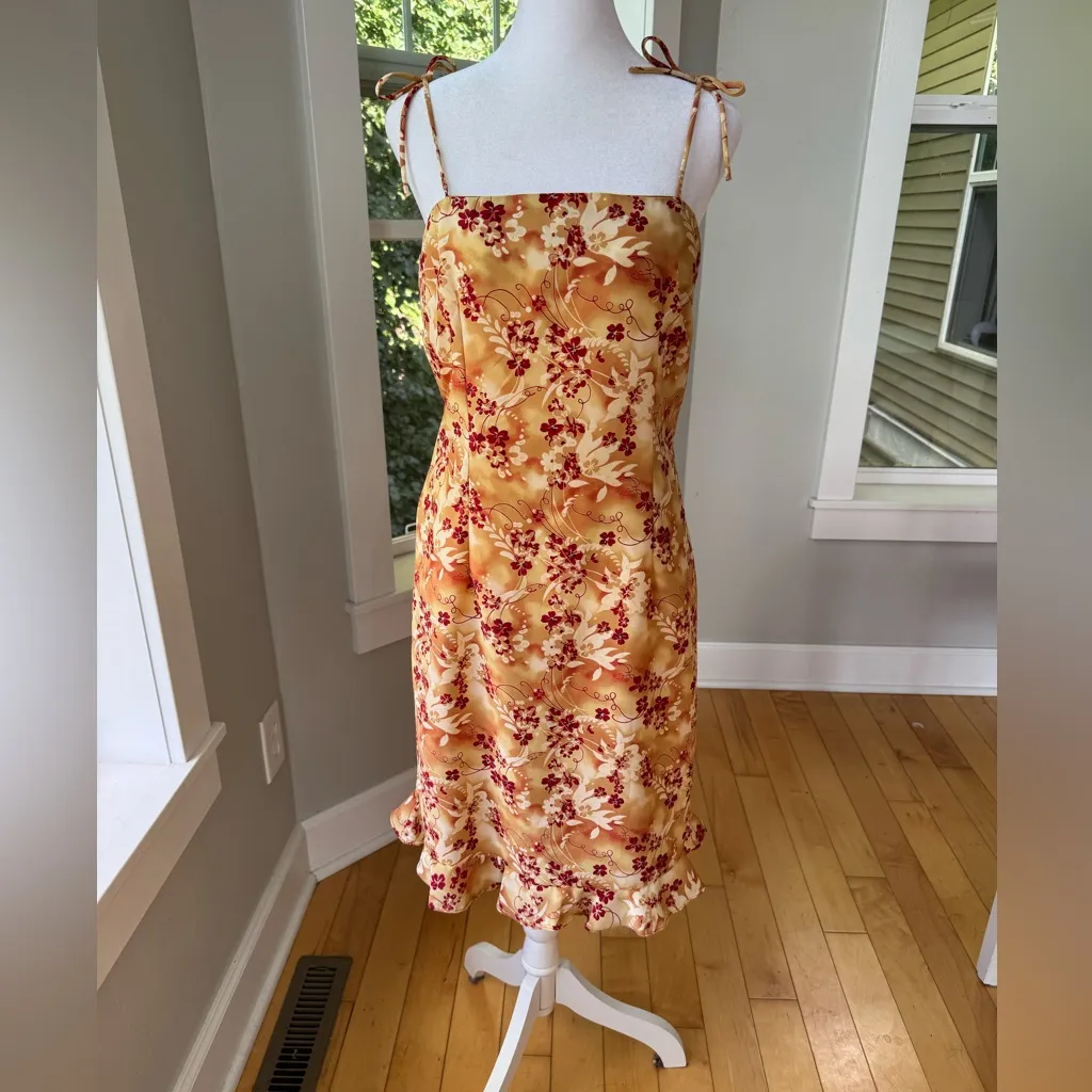 Vintage 90s Joule Orange Red Tie Strap Ruffle Bottom Slip Dress Size Large - Image 13