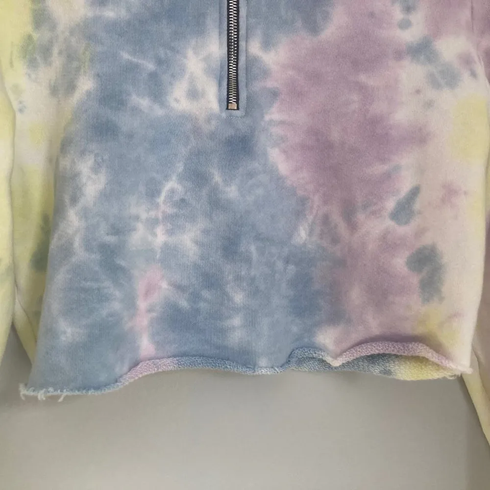 Cropped Half-Zip Tie Dye Sweatshirt Large Mock Neck Athleisure - Image 4