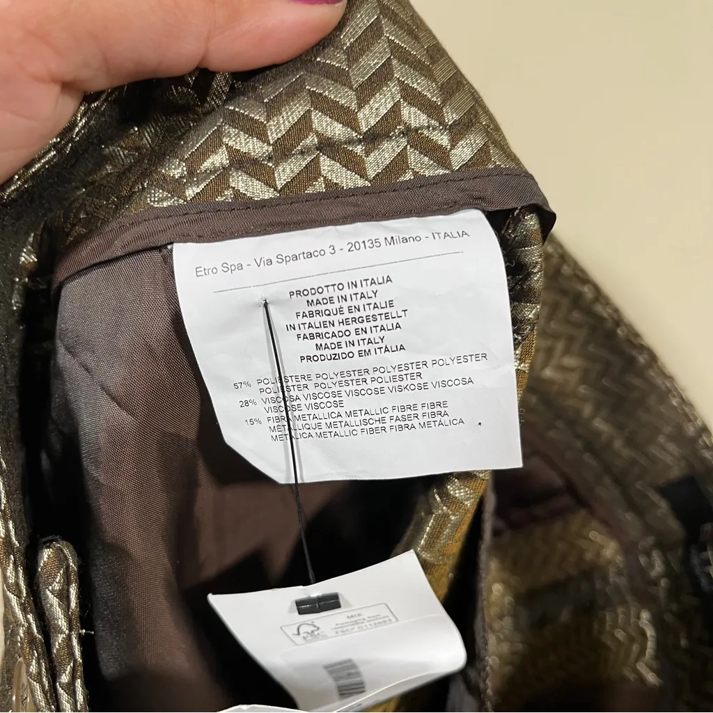 Etro 46 women's pants,metalic,silver/black straight dress pants Emma fit Gold Size undefined - Image 7