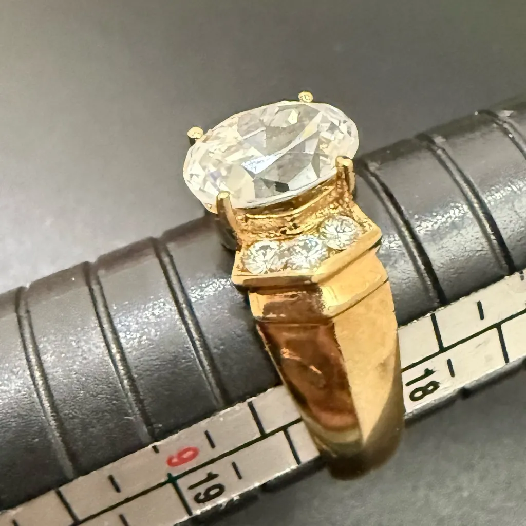 Vintage RF Peak 925 Gold Over Sterling Silver Oval CZ Solitaire Ring Size 8 8g. - Image 10