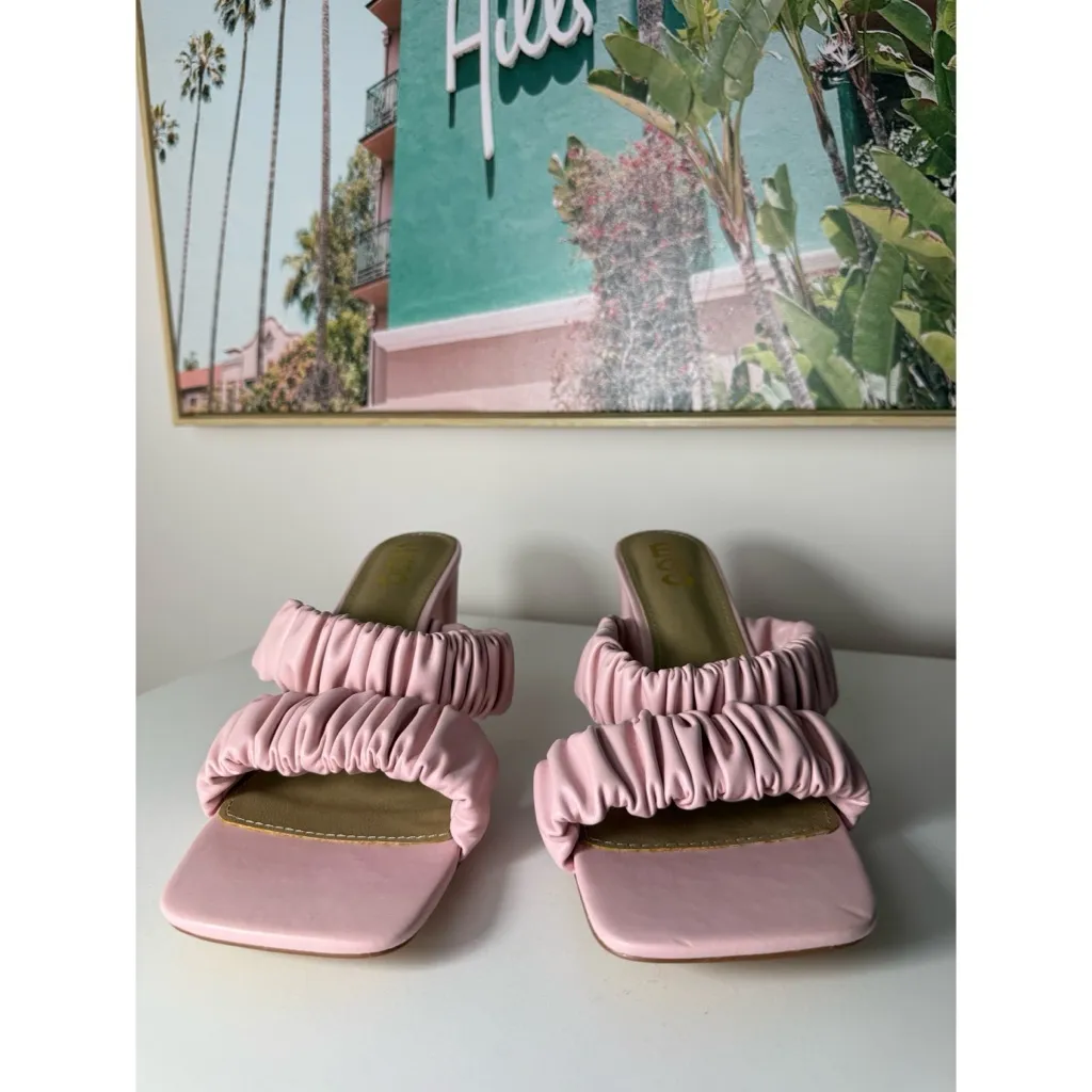 Ego Light Pink Faux Leather Scrunch Strap Block Heel Mules Sandals Slides Sz 11 - Image 3