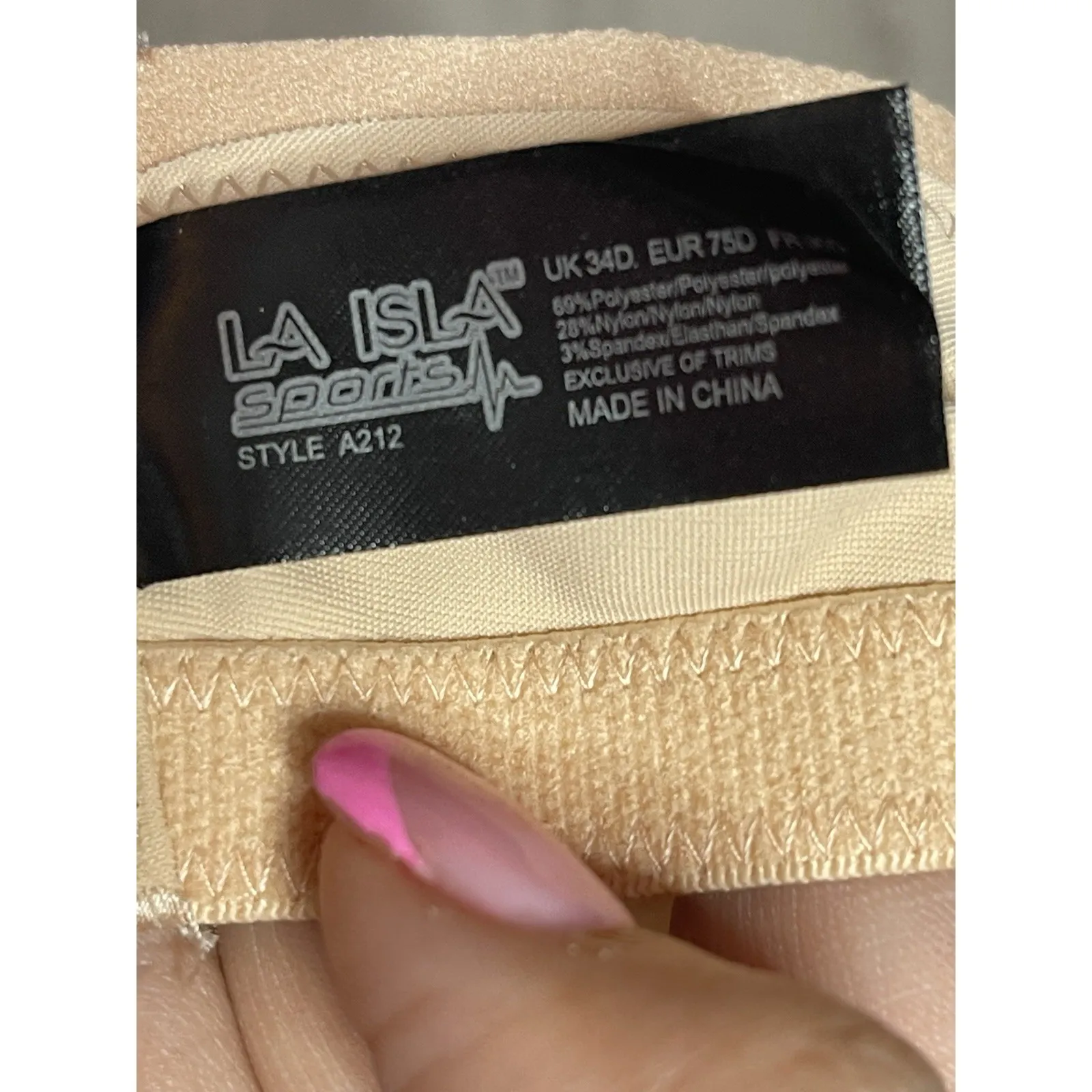 LA ISLA Bra for Women Beige SPORTS STYLE TRIM SIZE 34D NWT‎ Tan - Image 4