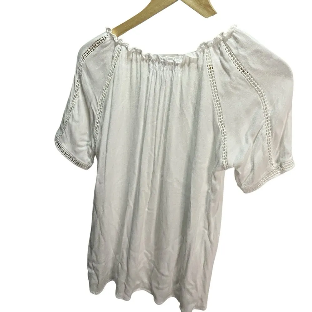 Sloane Rouge Women's White Boho Short Sleeve Blouse S - Image 4